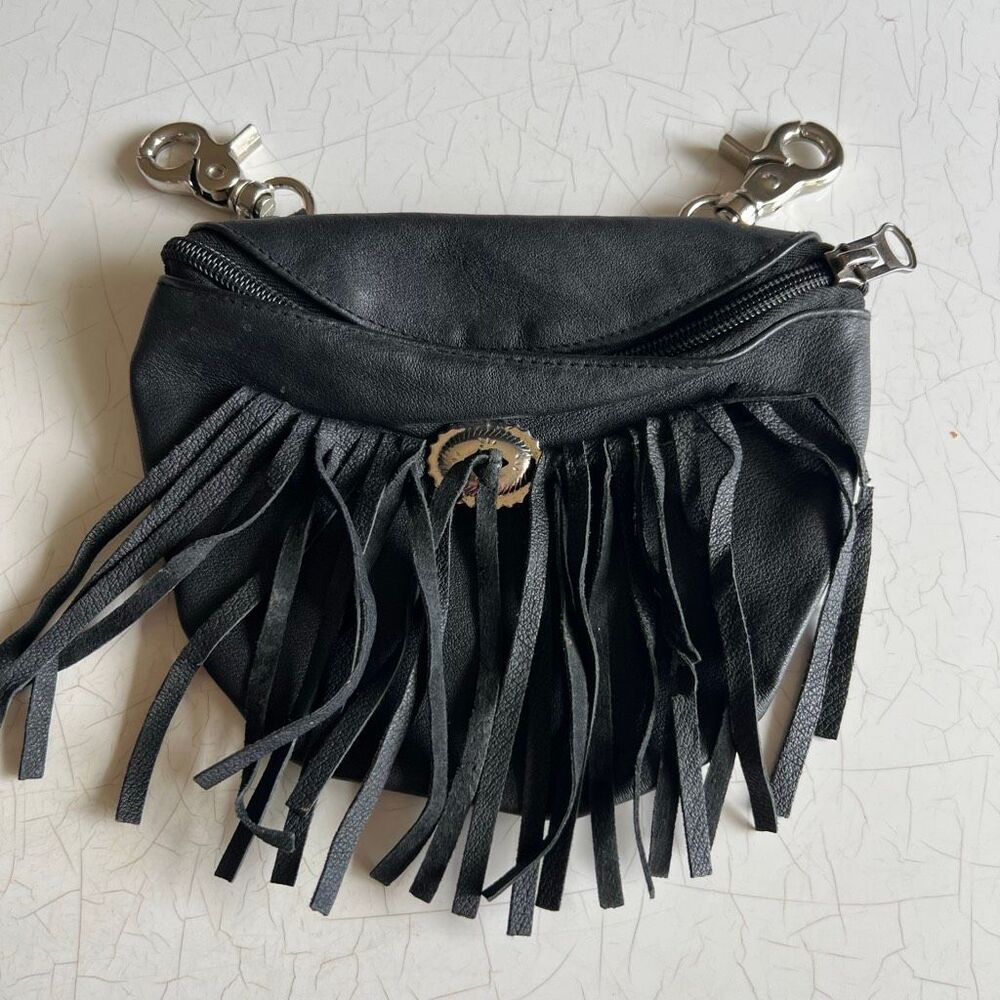 Bikers club vintage fringe leather belt bag fanny bag